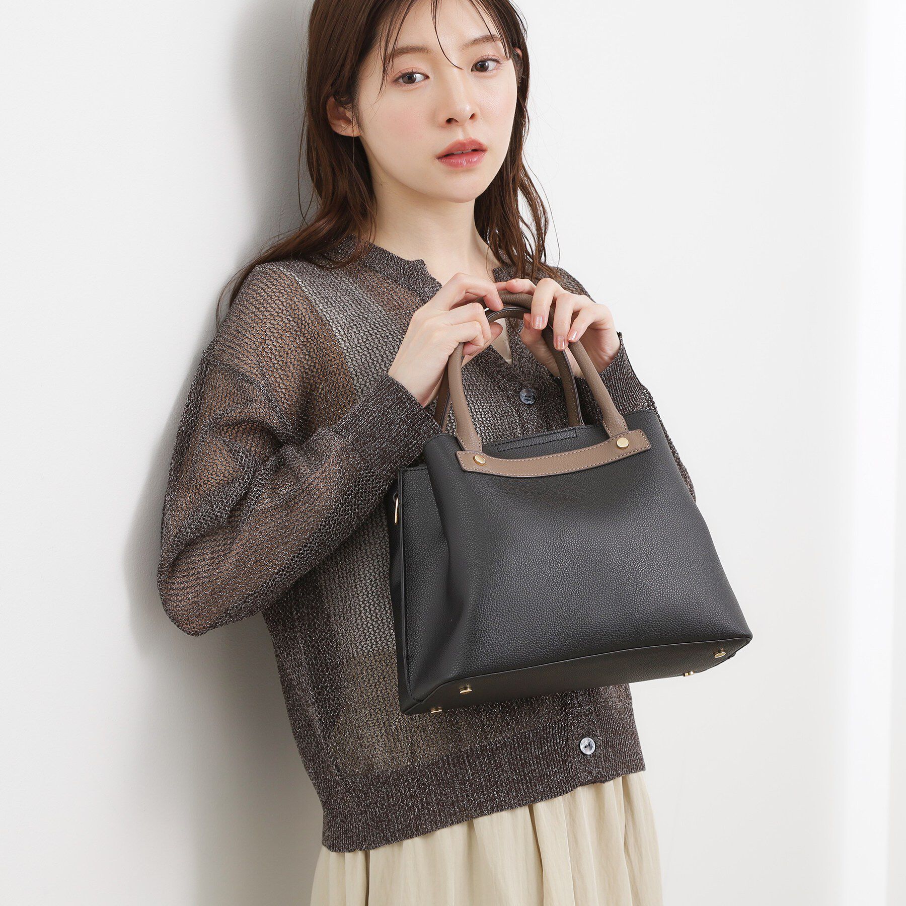 grove「スタッズ中仕切り2WAYトート」|トートバッグ|