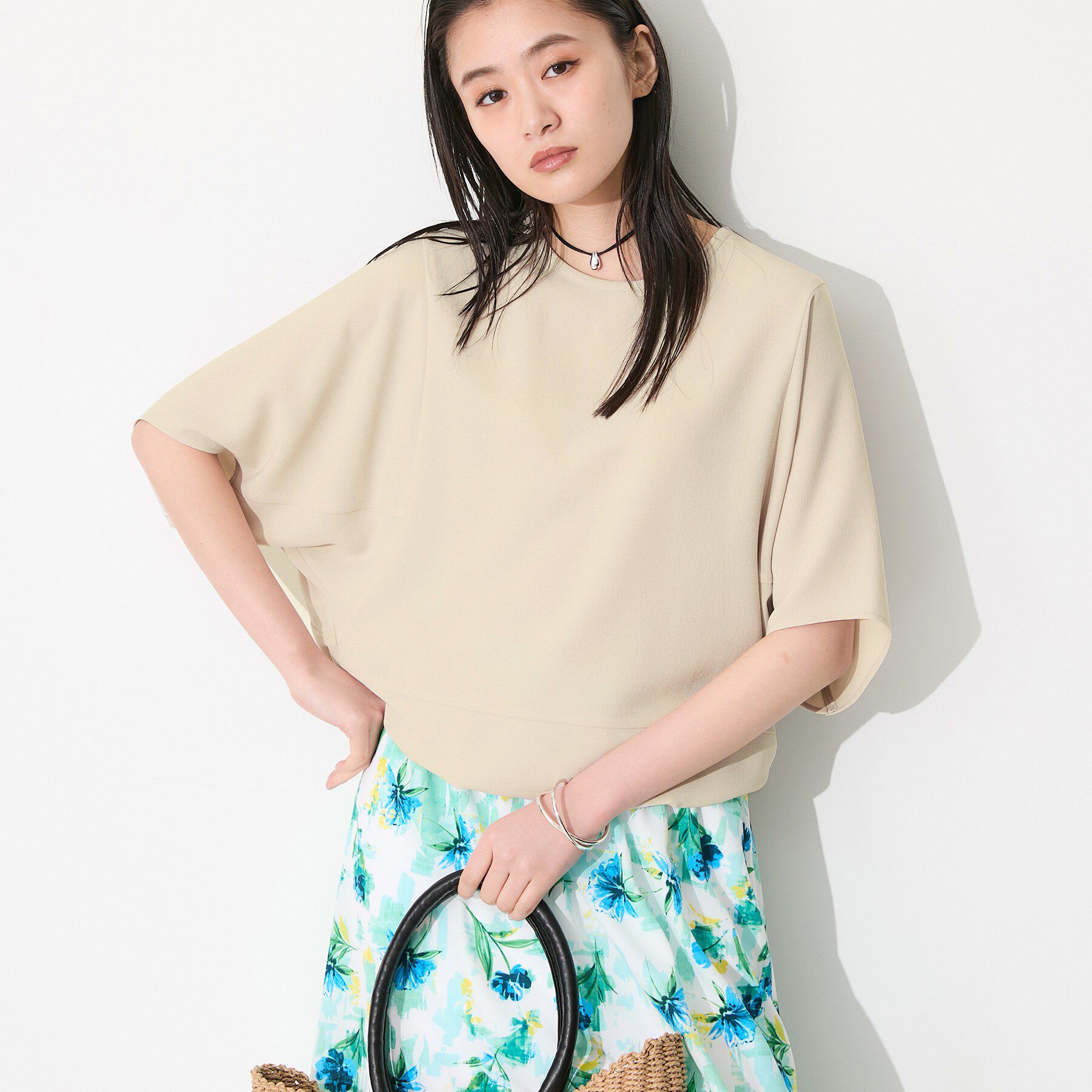 INDIVI「【洗える／2WAY／裾ドロスト付き】 ドルマンスリーブチュニックトップス」|Tシャツ・カットソー|グレージュ(050)