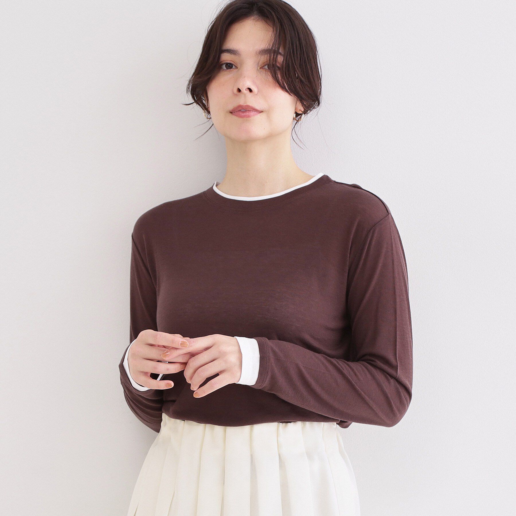OPAQUE.CLIP「配色レイヤードロングスリーブTシャツ【洗える】」|Tシャツ・カットソー|ブラウン(544)
