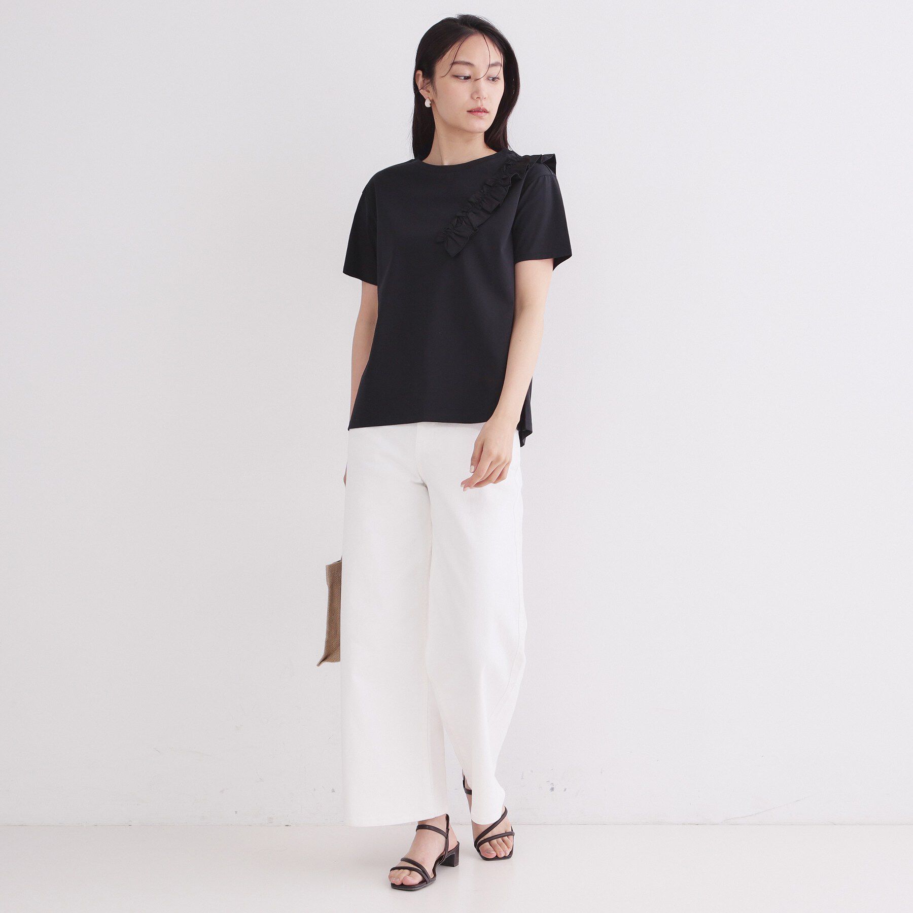 OPAQUE.CLIP「【UV／接触冷感】フリルショルダーカットソー《洗濯機OK》」|Tシャツ・カットソー|