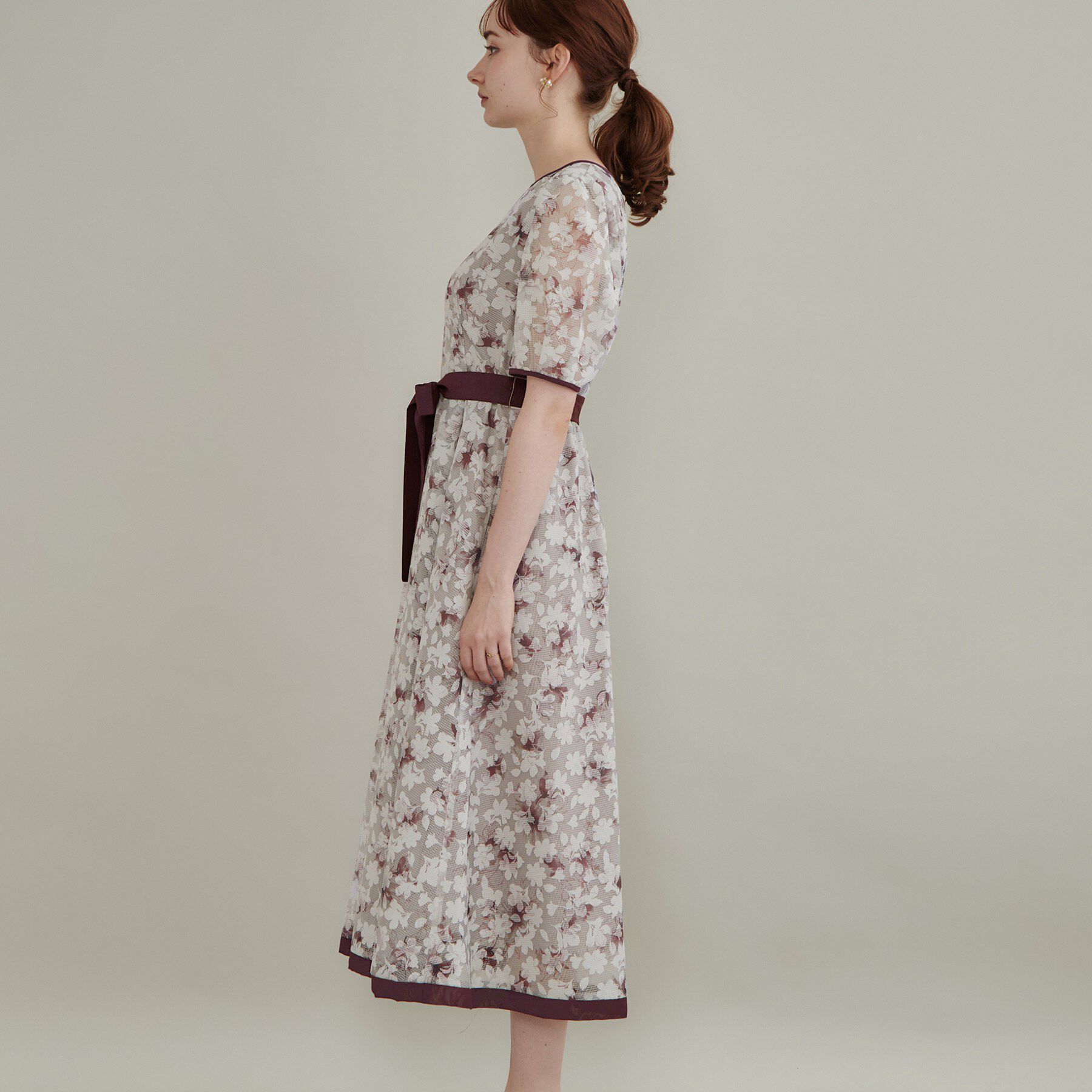 Couture broach「【一枚で華やかに着映える】オパールチェック花柄ワンピース【洗濯機可】」|ワンピース|