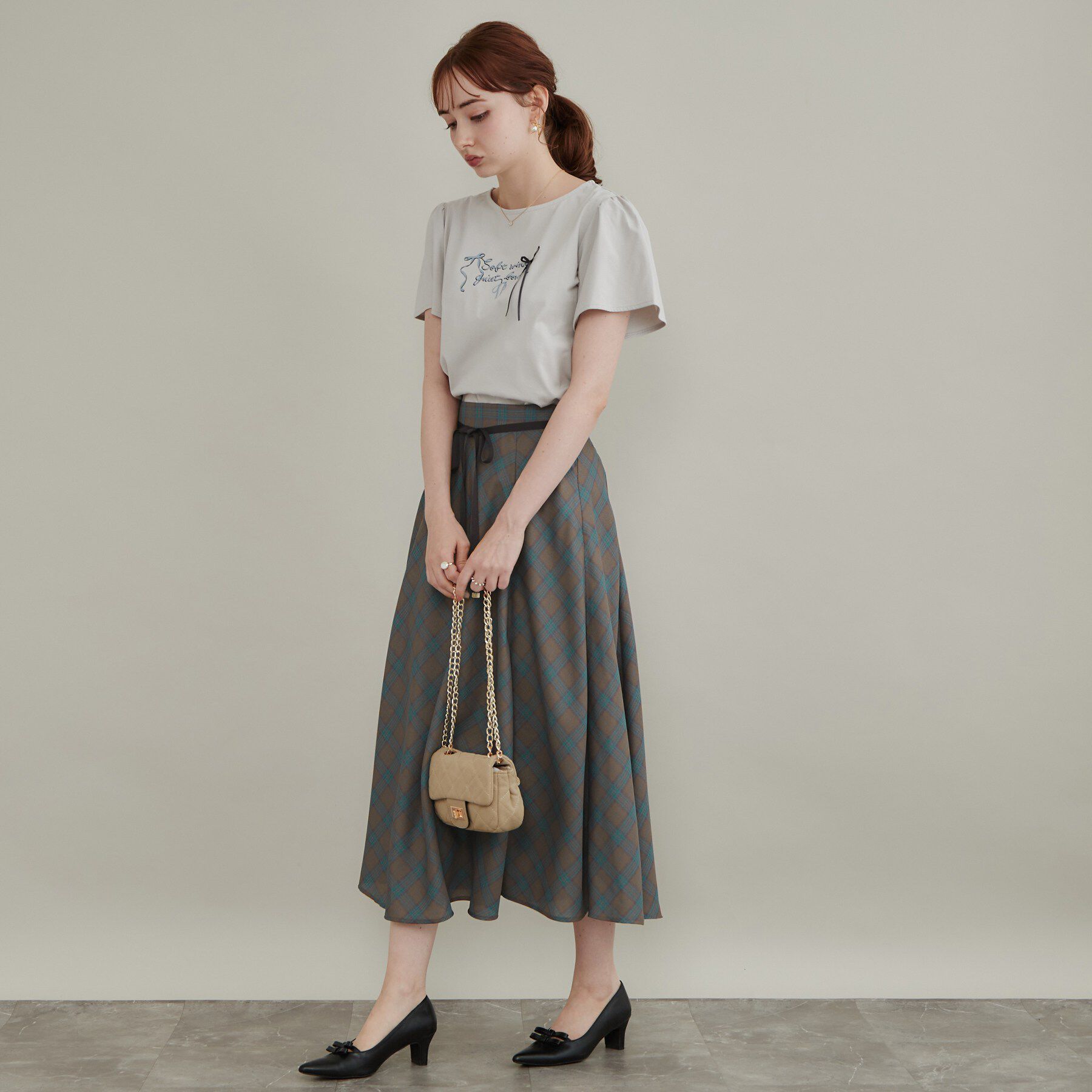 Couture broach「【好印象】シェードチェック先染めジョーゼットスカート【洗濯機可】」|スカート|