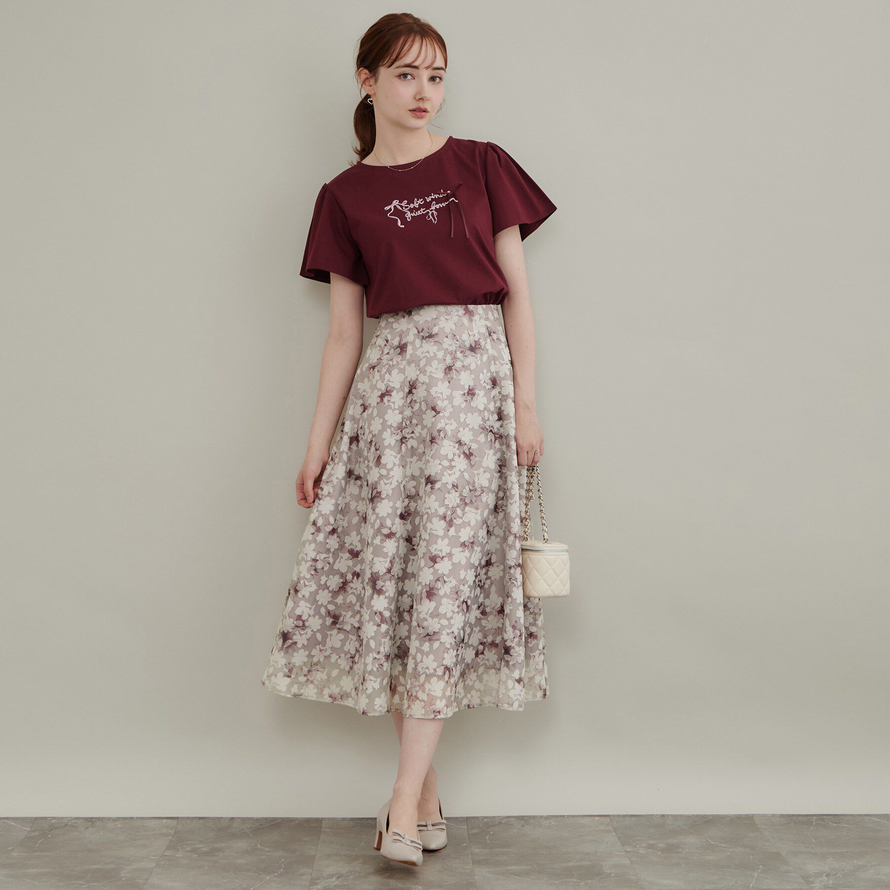 Couture broach「【上品な透け感】オパールチェック花柄スカート【洗濯機可】」|スカート|