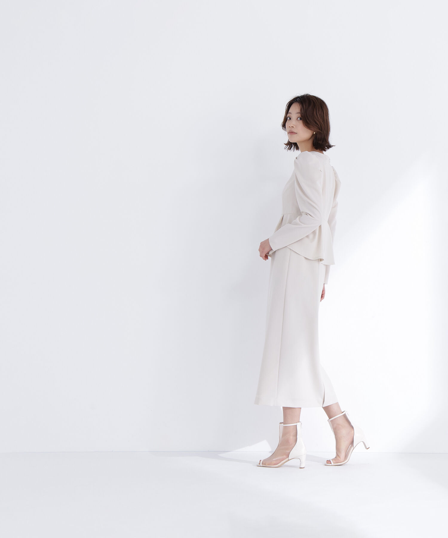  「ラインパールペプラムワンピース」|ワンピース|