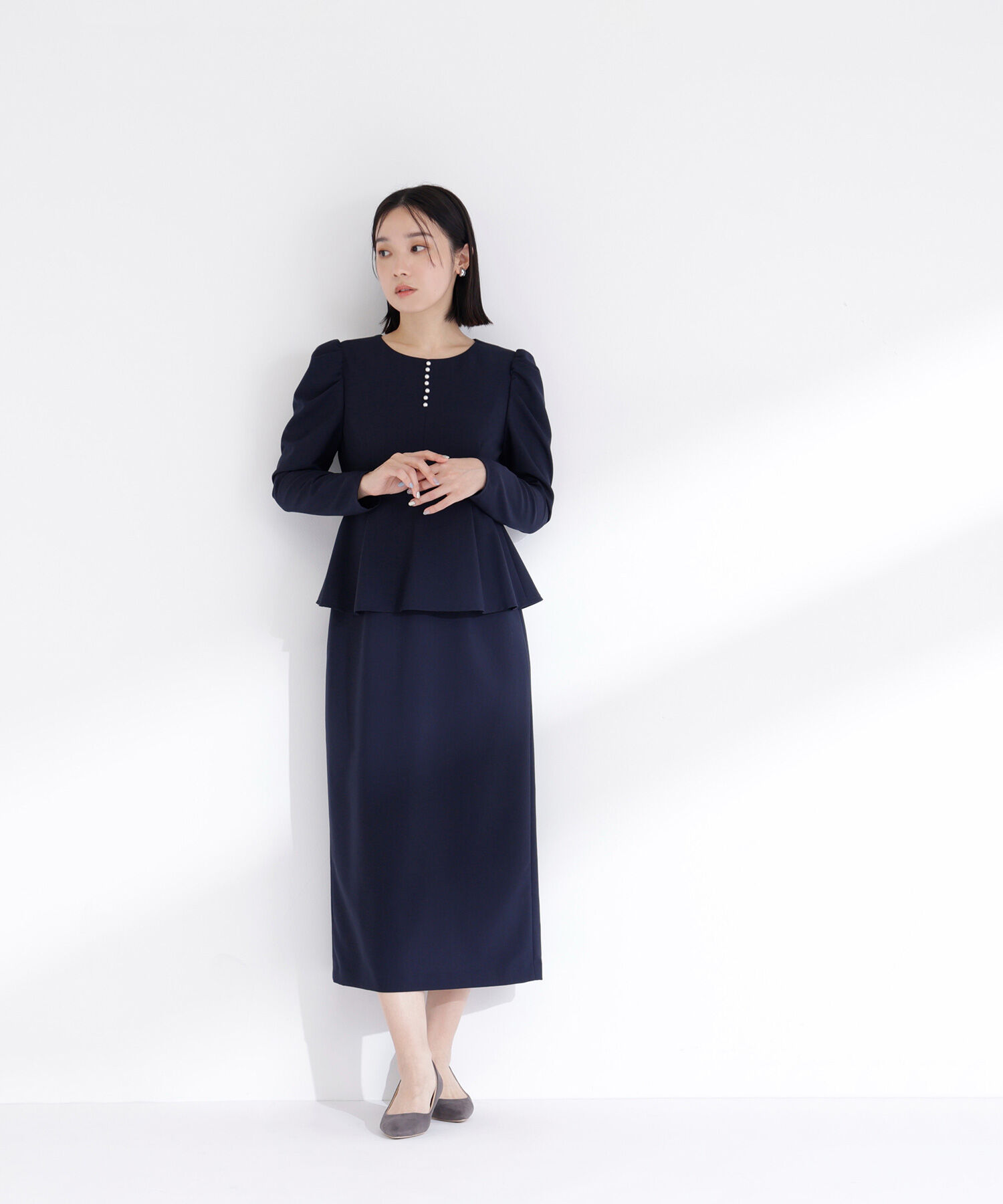  「ラインパールペプラムワンピース」|ワンピース|