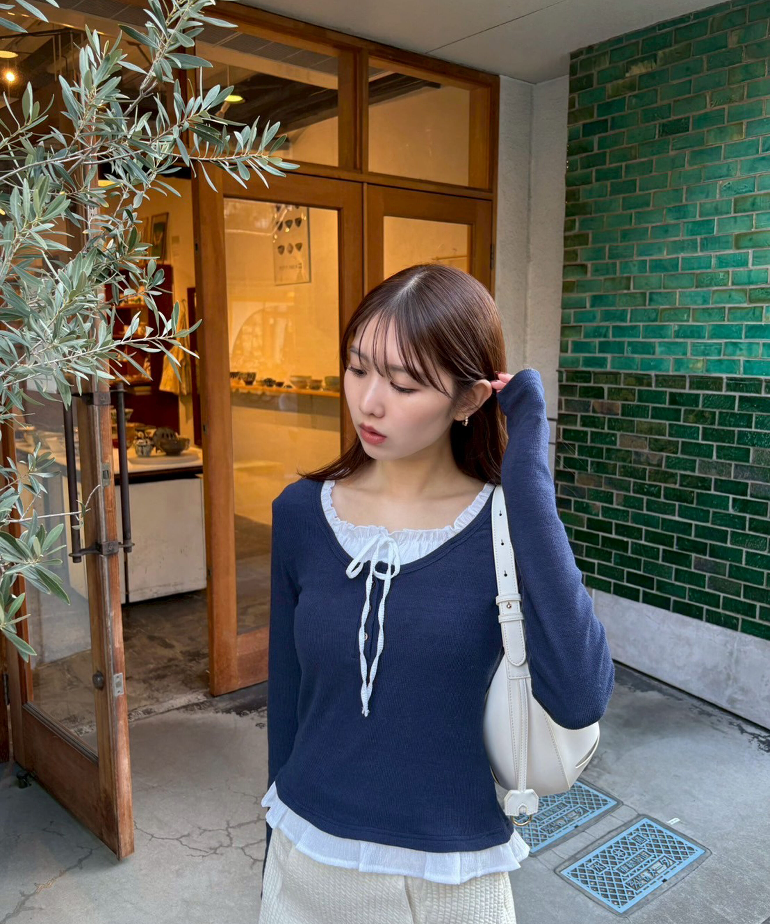  「レイヤード風フリルリボンカットソー」|Tシャツ・カットソー|