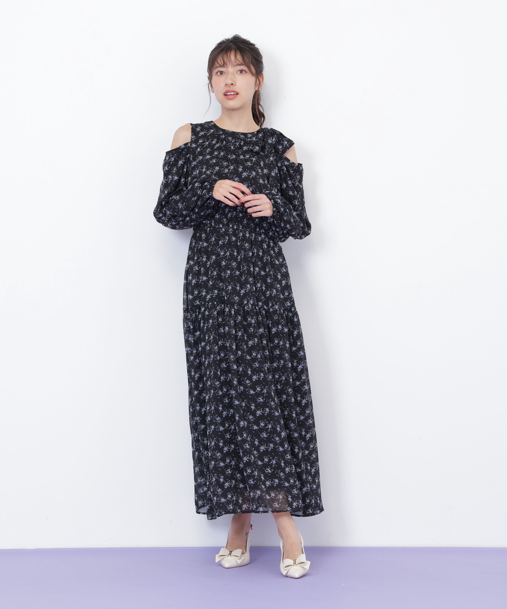  「小花柄ボウタイワンピース」|ワンピース|