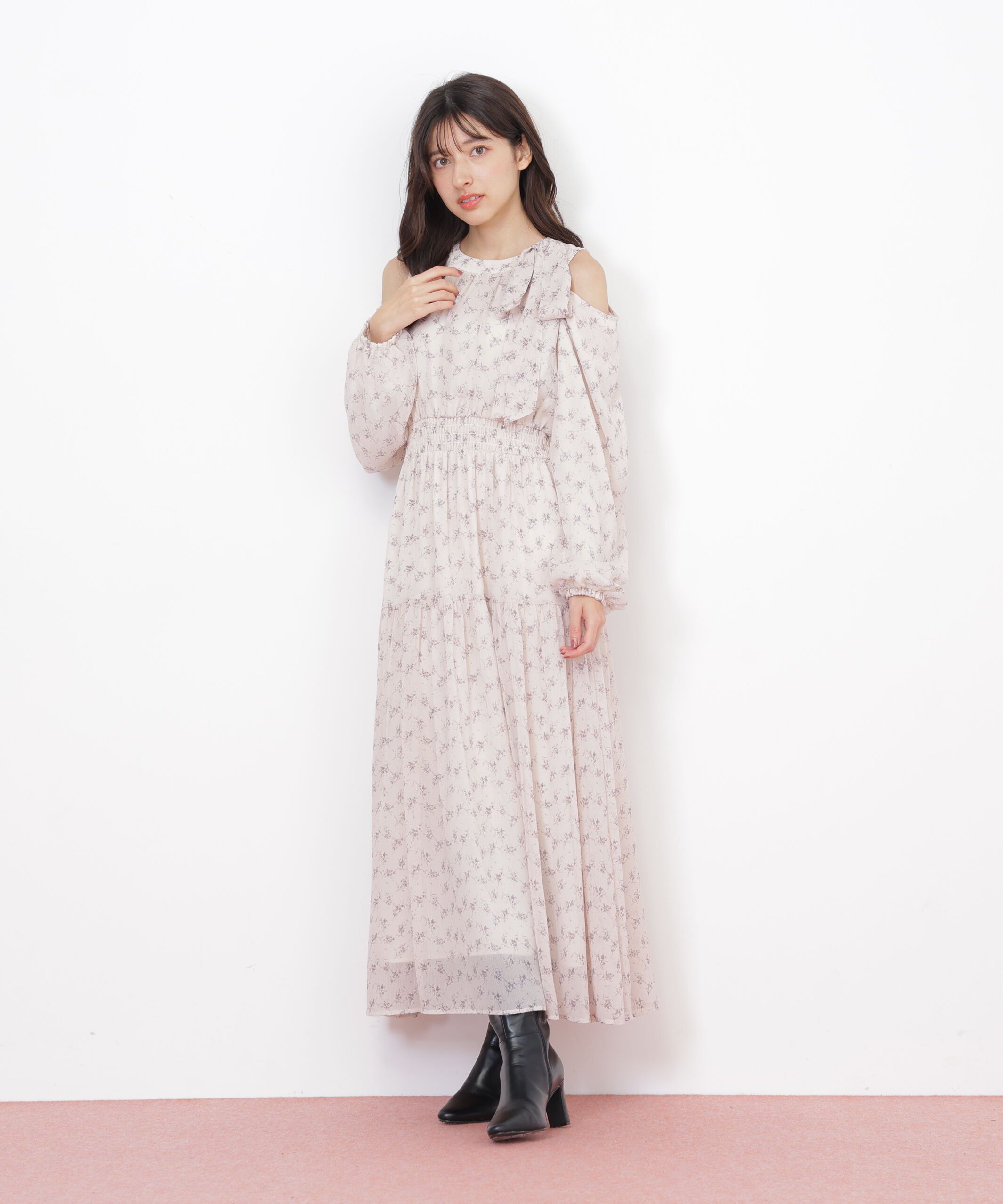  「小花柄ボウタイワンピース」|ワンピース|
