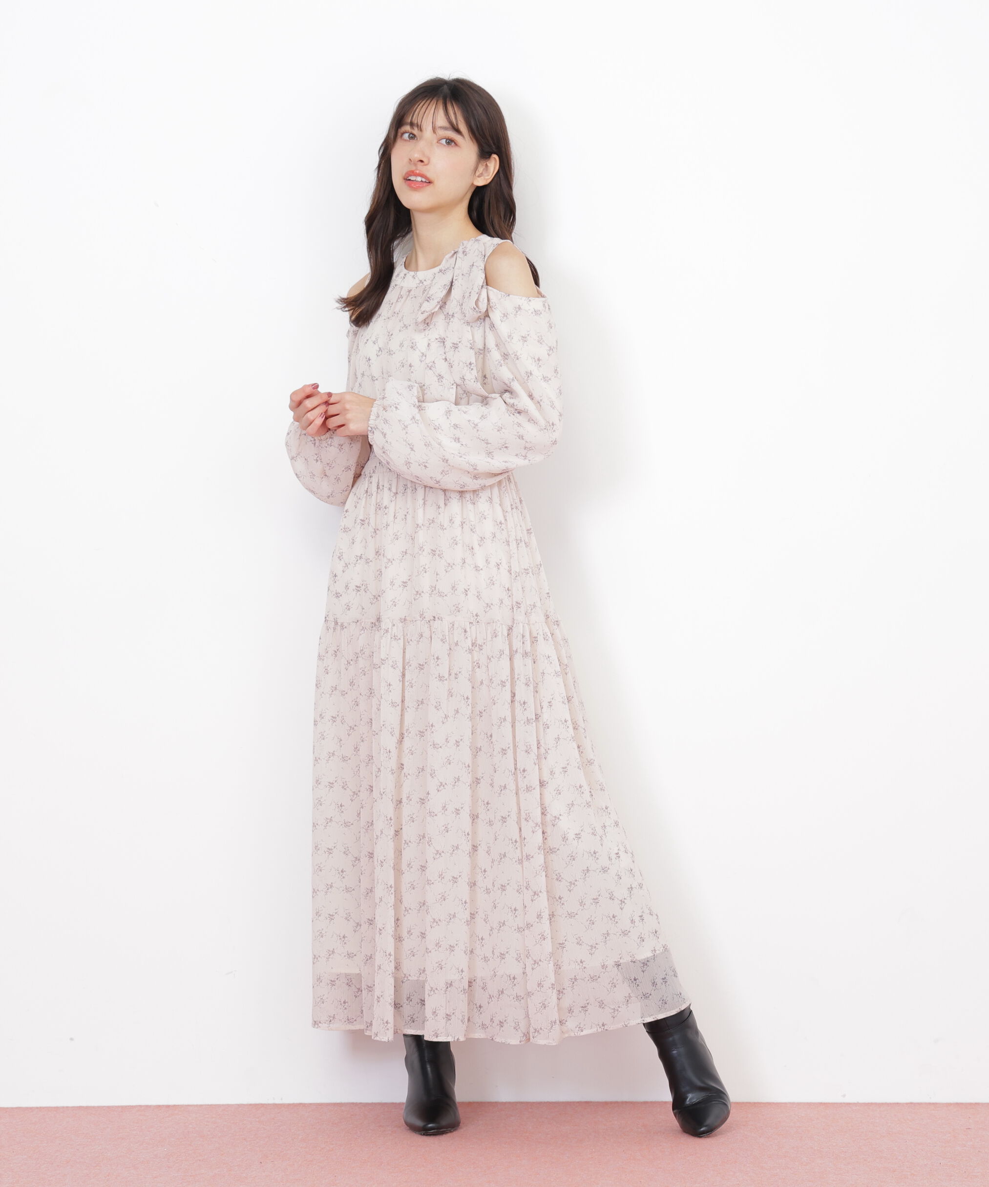  「小花柄ボウタイワンピース」|ワンピース|