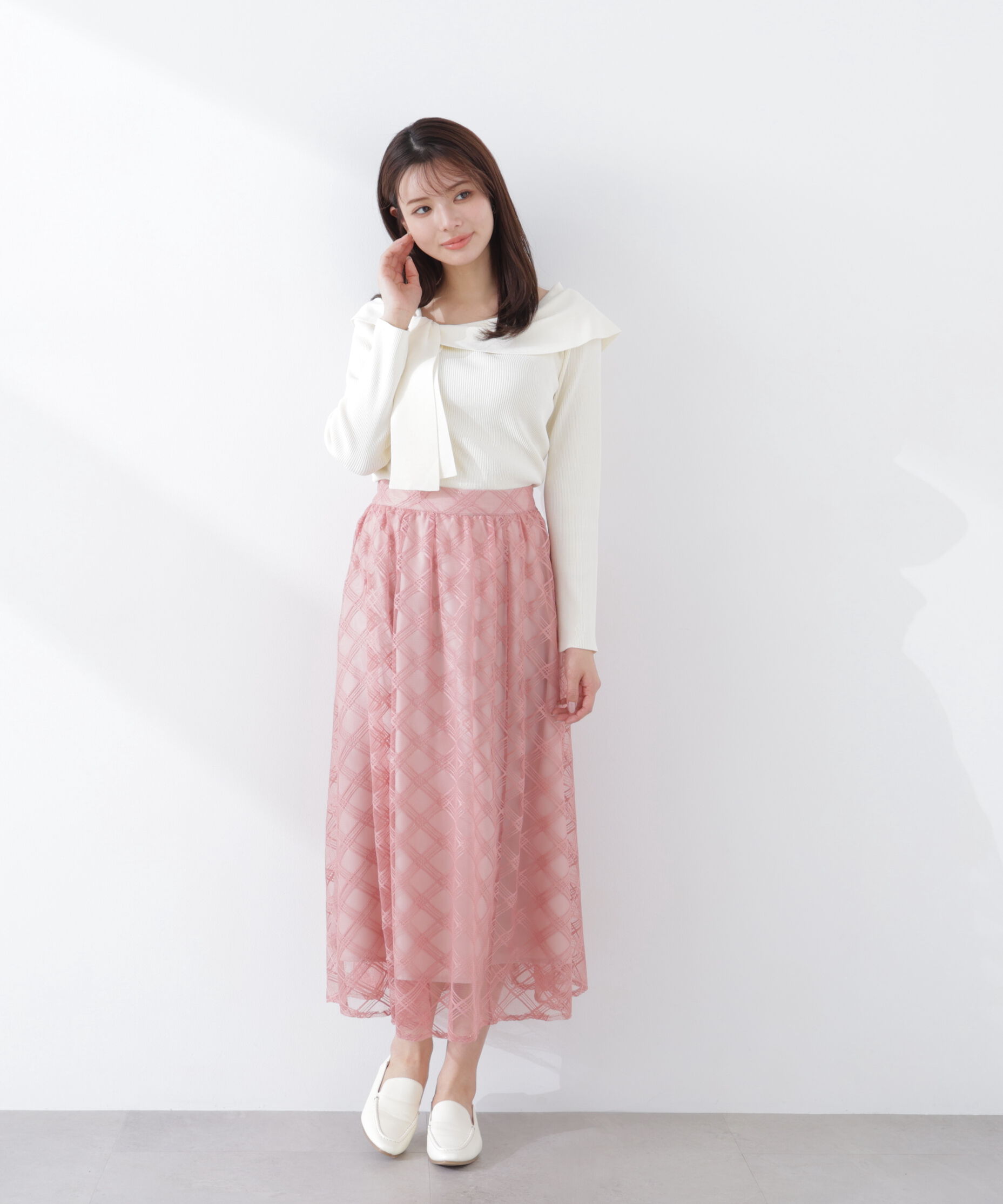 PROPORTION BODY DRESSING「シアーチェックフレアスカート　26SS」|スカート|ピンク