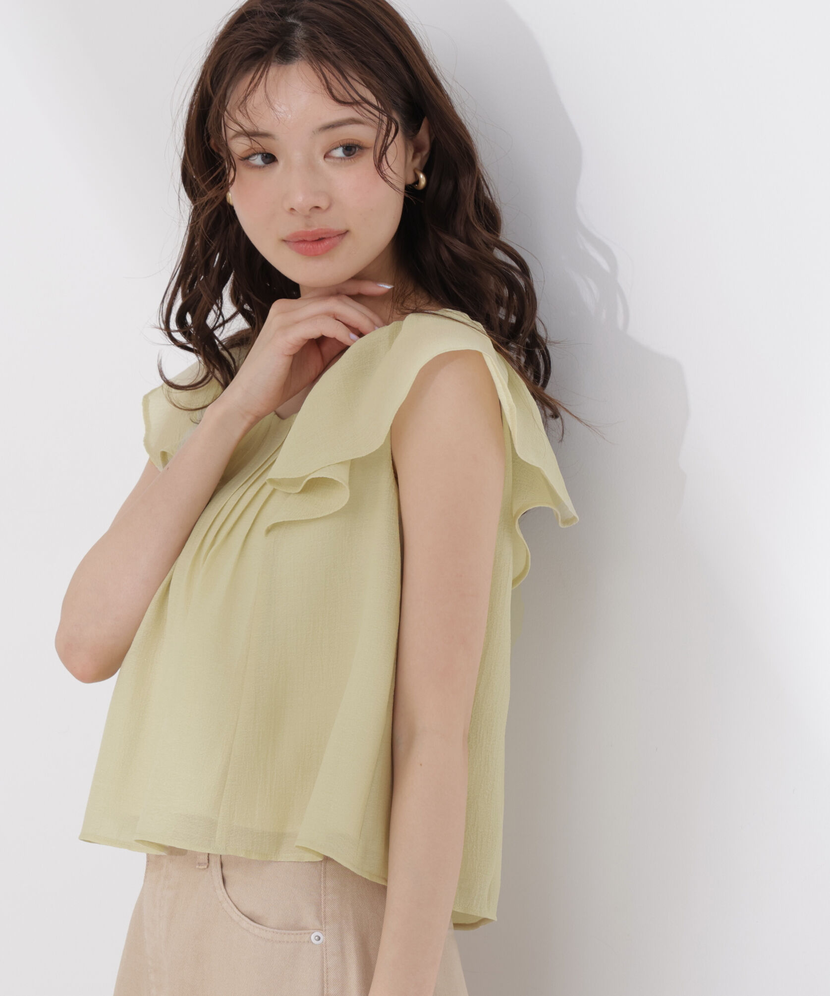 PROPORTION BODY DRESSING「ラッフルスリーブブラウス」|シャツ・ブラウス|ライムグリー
