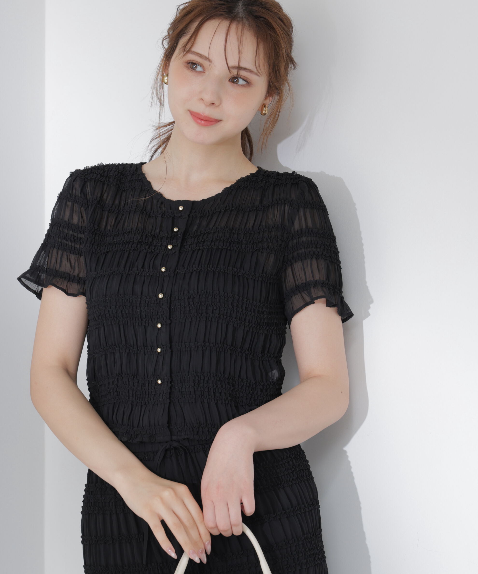 PROPORTION BODY DRESSING「＜a/mie＞フリルシャーリングブラウス」|シャツ・ブラウス|ブラック