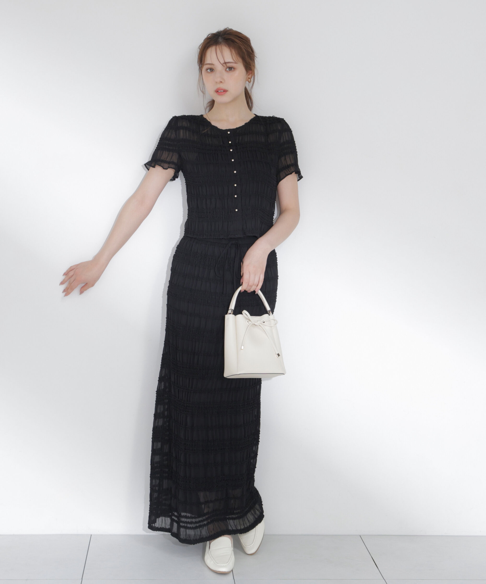 PROPORTION BODY DRESSING「＜a/mie＞フリルシャーリングスカート」|スカート|ブラック