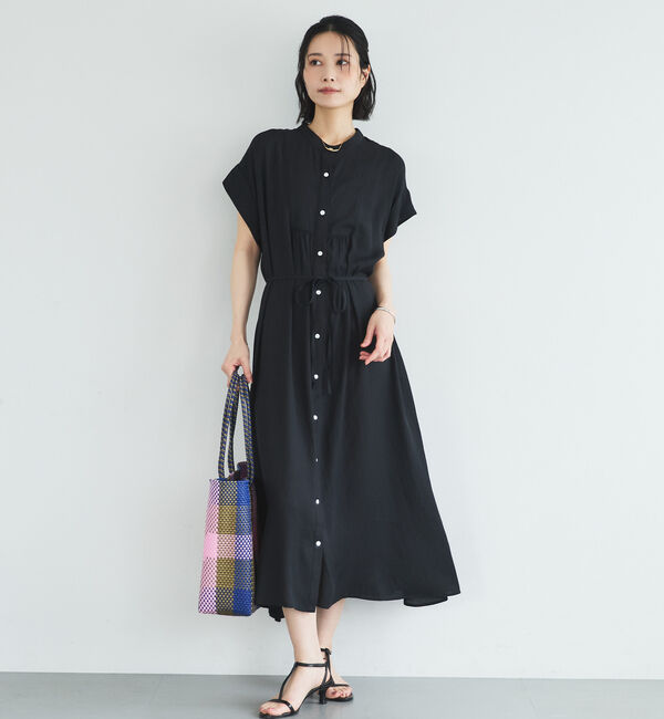 Doux archives「ウォッシャブルリネンライクバンドカラーシャツワンピース」|ワンピース|