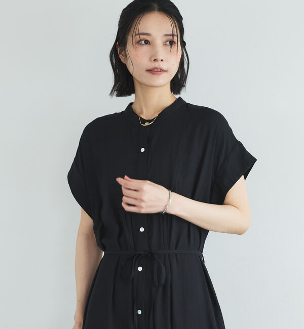 Doux archives「ウォッシャブルリネンライクバンドカラーシャツワンピース」|ワンピース|
