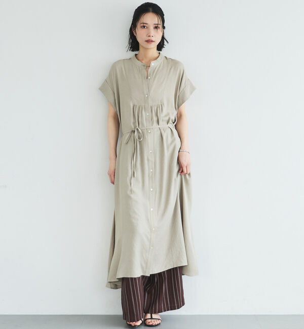 Doux archives「ウォッシャブルリネンライクバンドカラーシャツワンピース」|ワンピース|