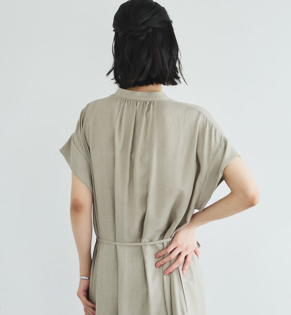 Doux archives「ウォッシャブルリネンライクバンドカラーシャツワンピース」|ワンピース|