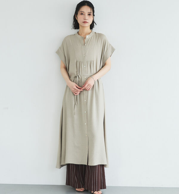 Doux archives「ウォッシャブルリネンライクバンドカラーシャツワンピース」|ワンピース|
