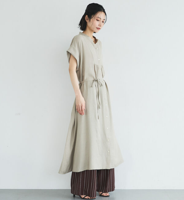 Doux archives「ウォッシャブルリネンライクバンドカラーシャツワンピース」|ワンピース|