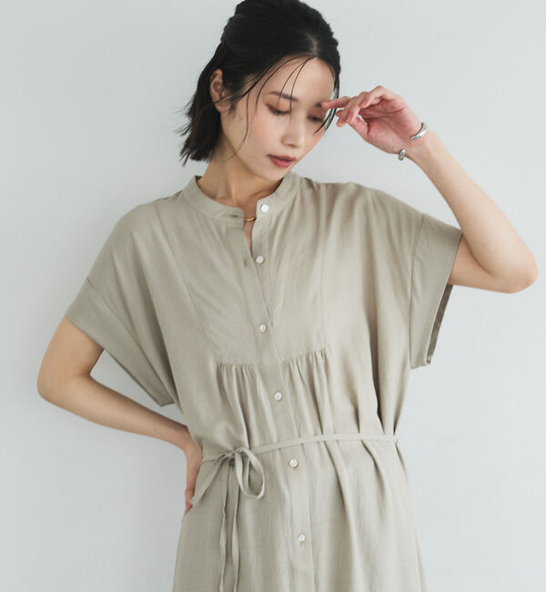 Doux archives「ウォッシャブルリネンライクバンドカラーシャツワンピース」|ワンピース|