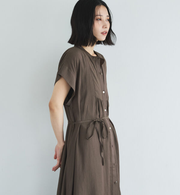 Doux archives「ウォッシャブルリネンライクバンドカラーシャツワンピース」|ワンピース|