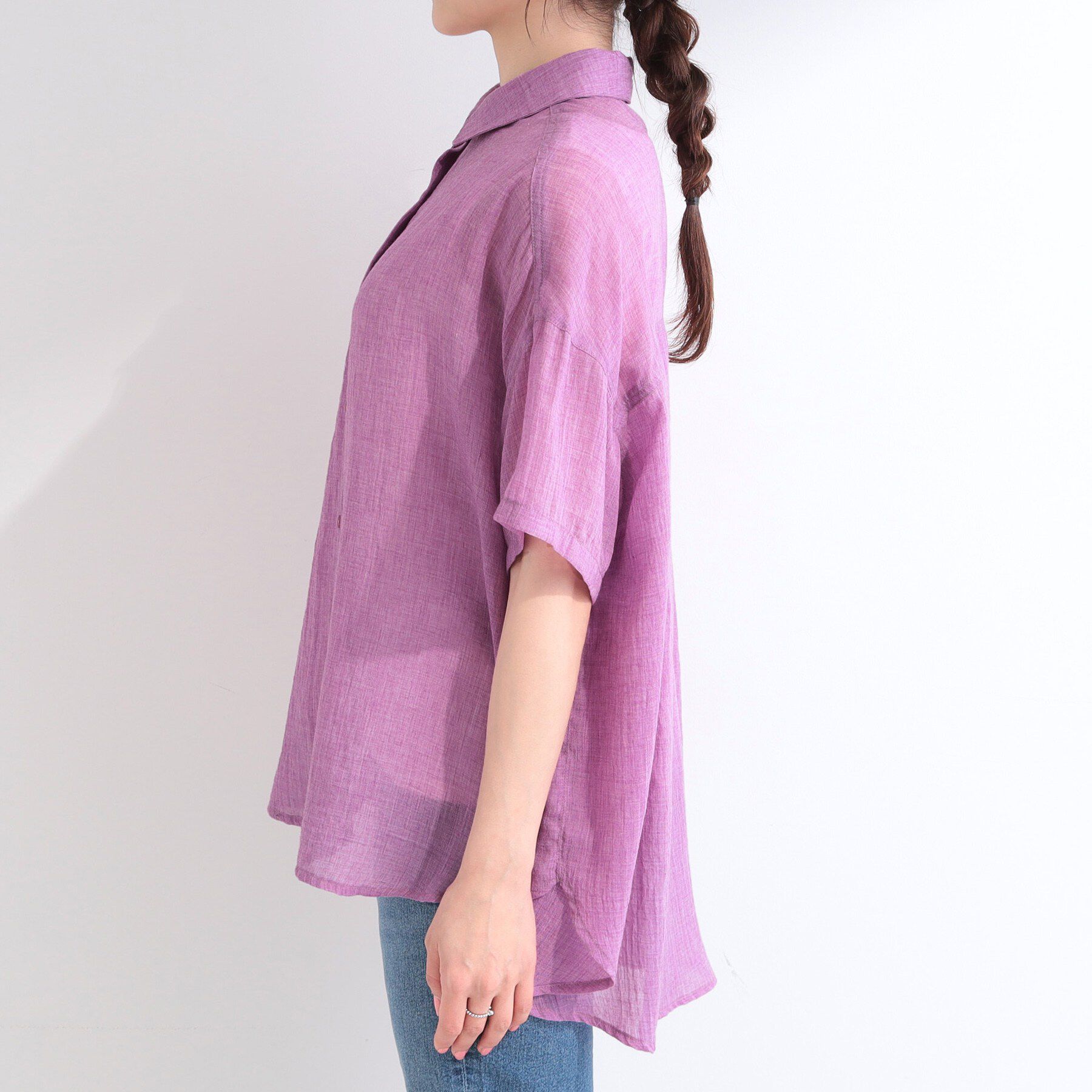 SHOO･LA･RUE「ヒップがすっぽり隠れる やわらか5分袖シアーシャツ」|シャツ・ブラウス|