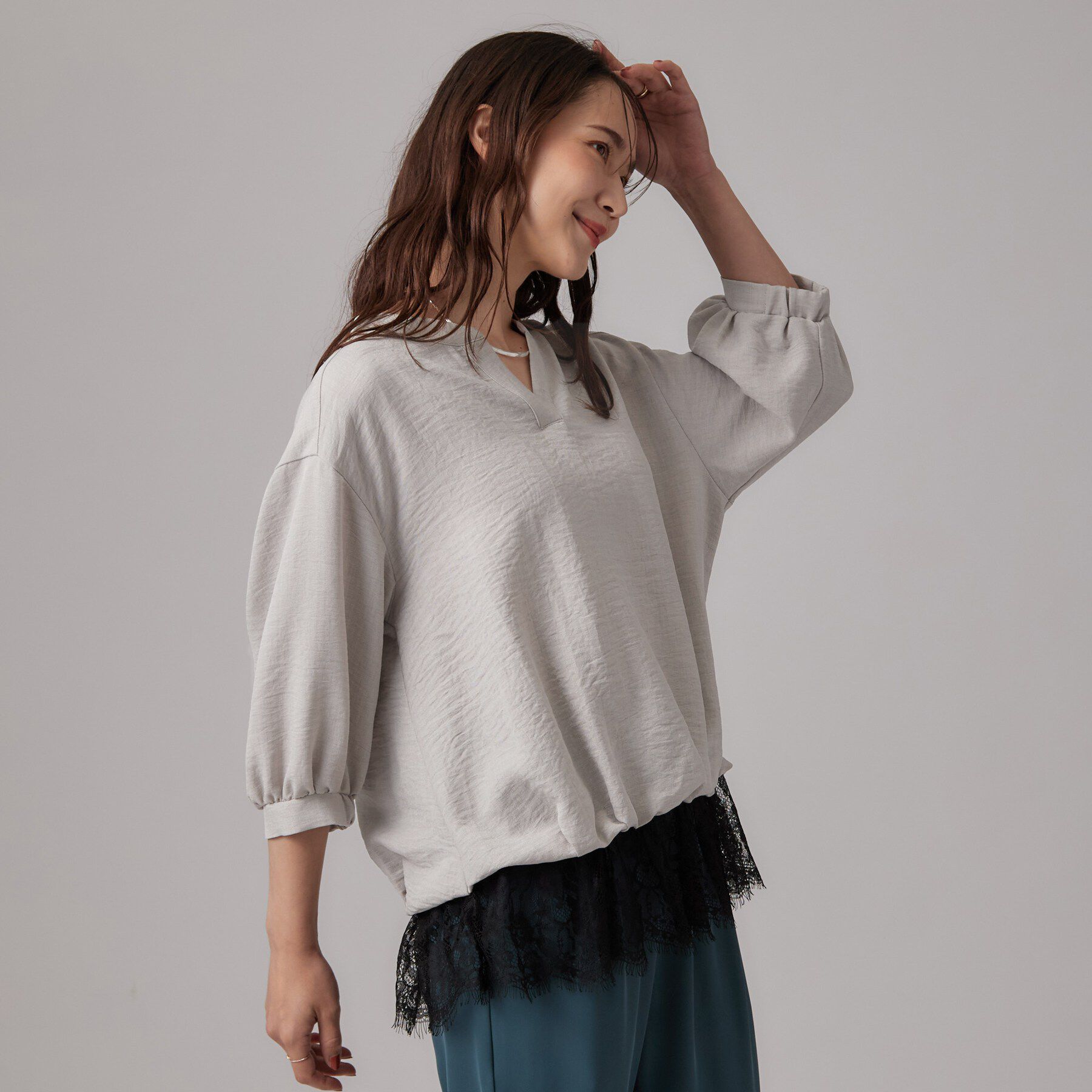 SHOO･LA･RUE「レースレイヤード風 タックスキッパーブラウス」|シャツ・ブラウス|