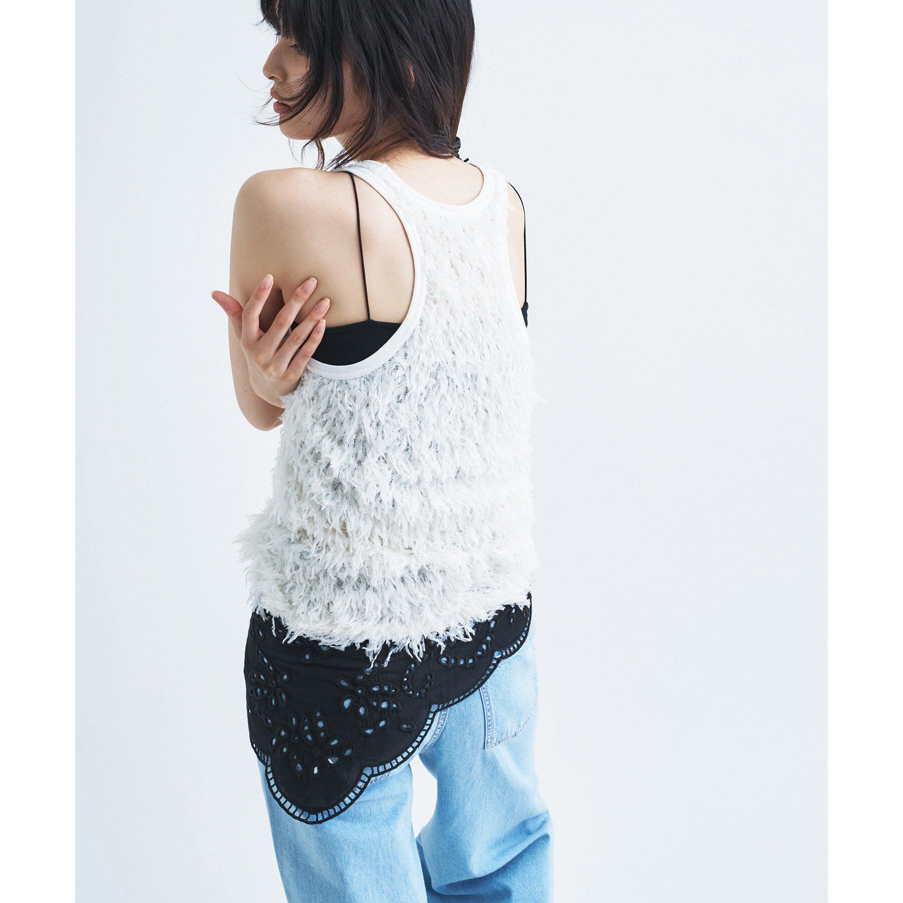 CODE A「IRONING｜feather tulle tank」|キャミソール|