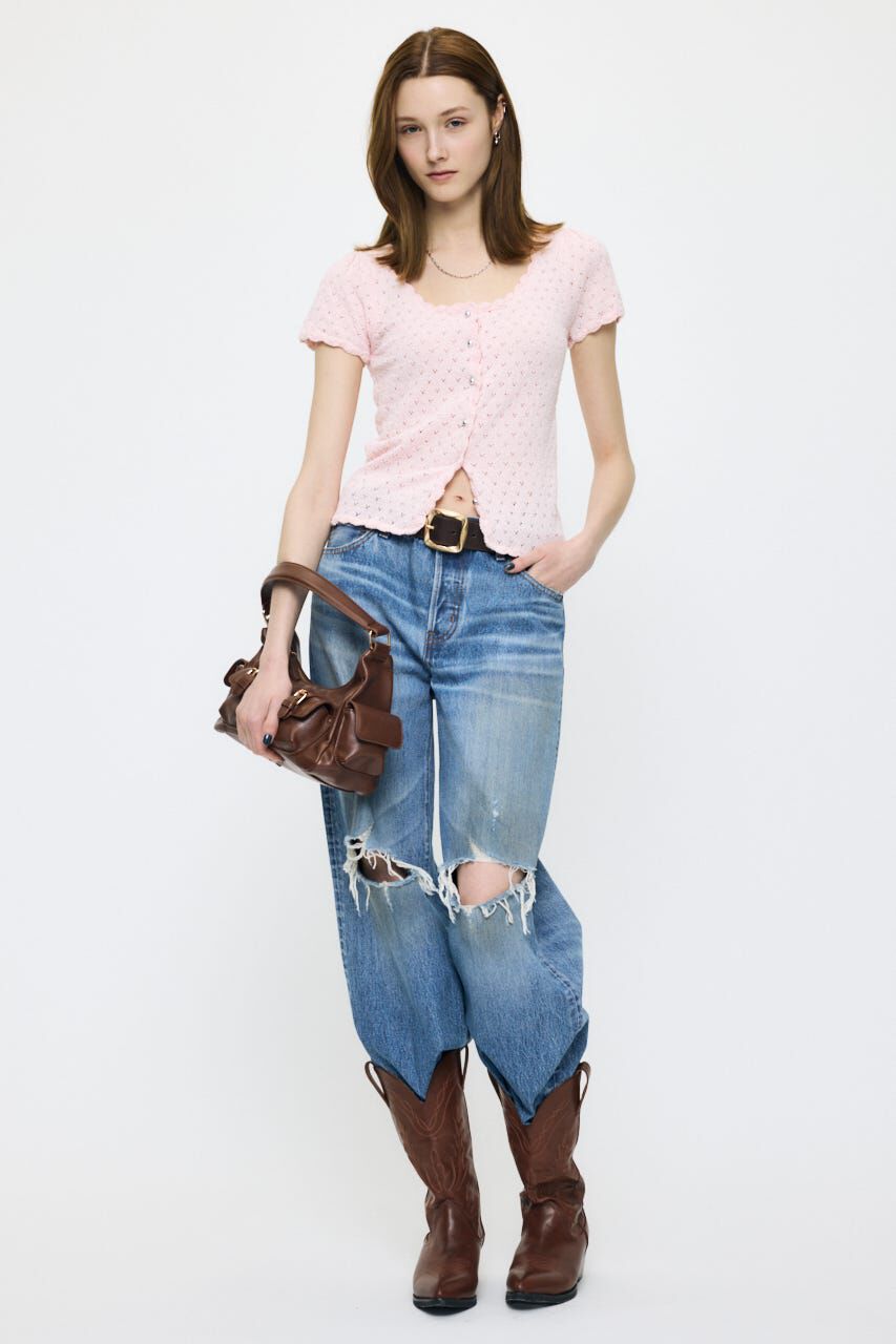 MOUSSY「MIDRISE DAMAGED SLIM ストレート」|デニム|