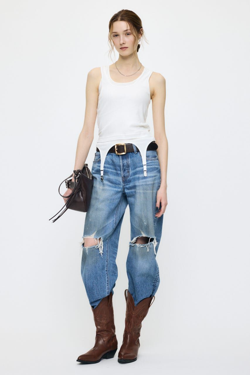 MOUSSY「MIDRISE DAMAGED SLIM ストレート」|デニム|