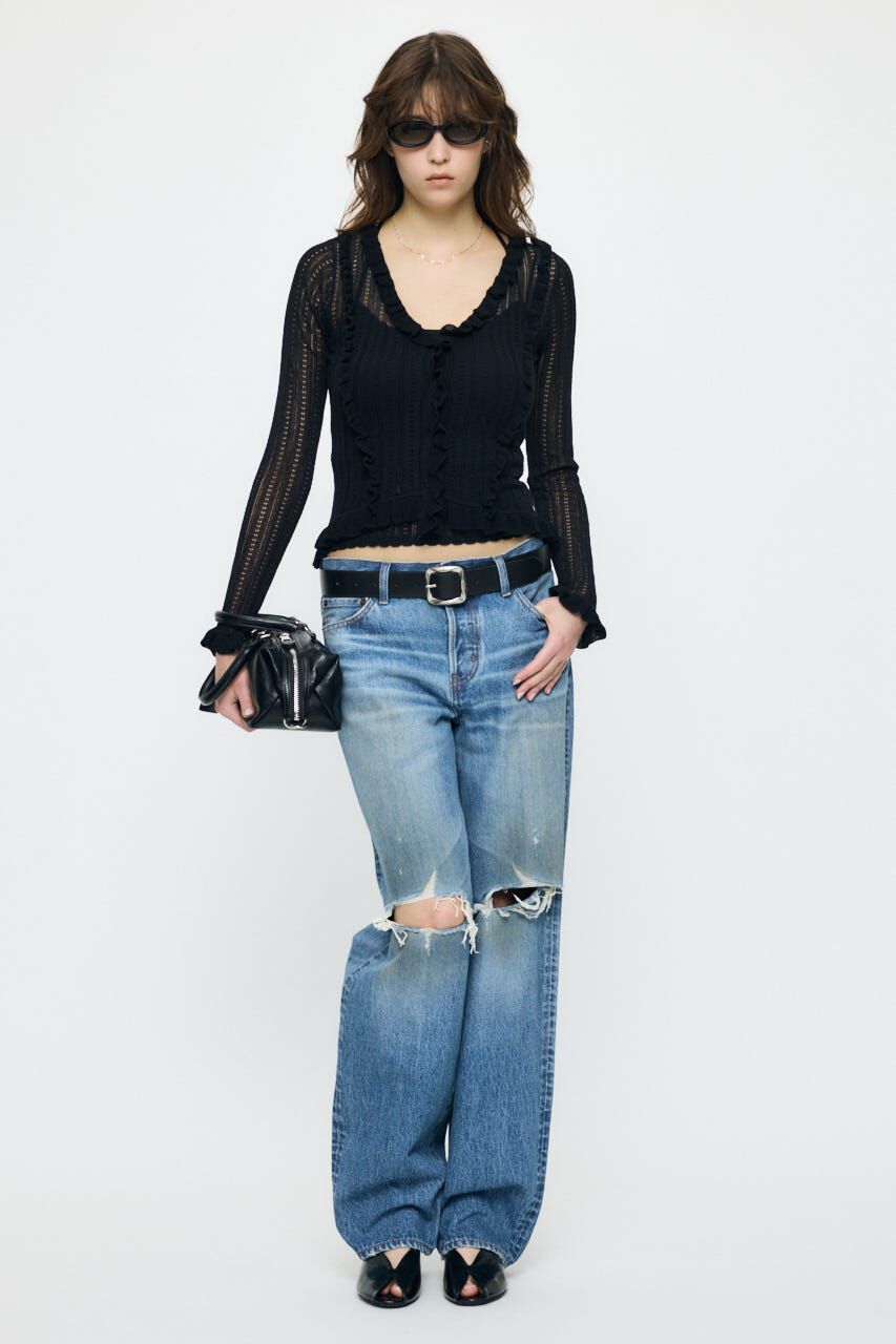 MOUSSY「MIDRISE DAMAGED SLIM ストレート」|デニム|