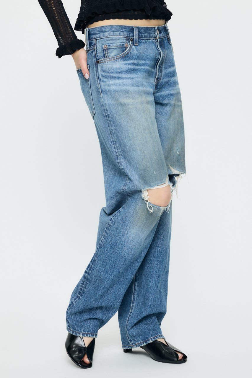 MOUSSY「MIDRISE DAMAGED SLIM ストレート」|デニム|