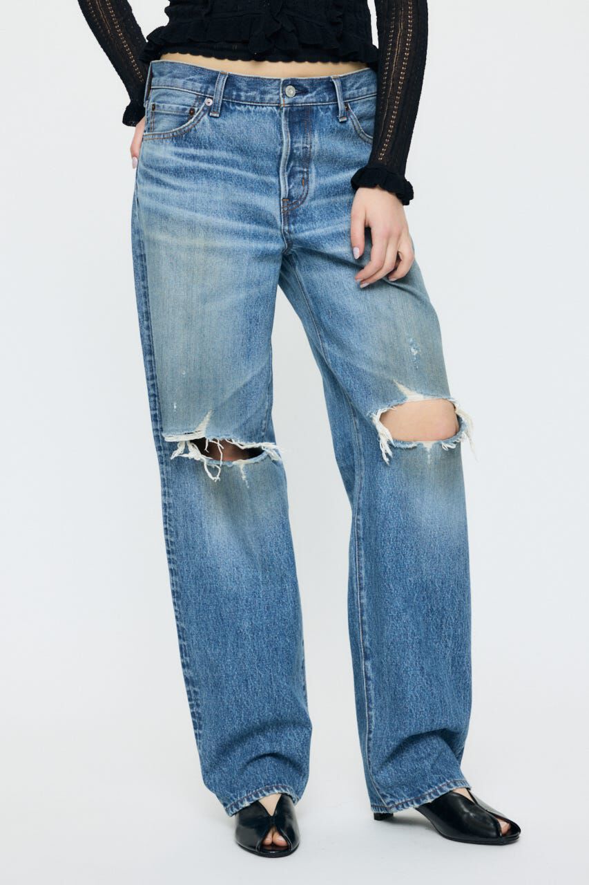 MOUSSY「MIDRISE DAMAGED SLIM ストレート」|デニム|