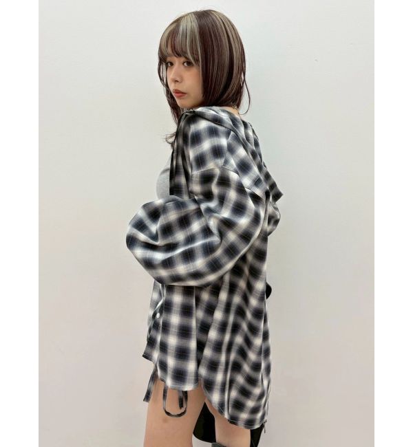 EVRIS「オーバーサイズチェックフードシャツ【セットアップ着用可能】」|シャツ・ブラウス|