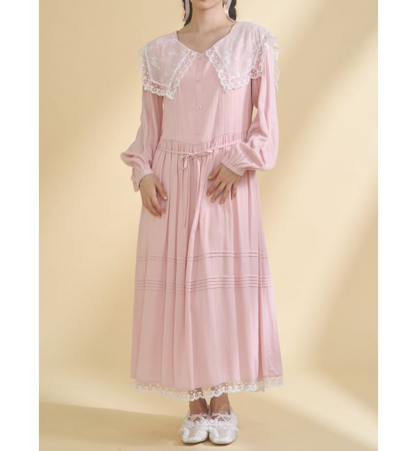 merry jenny「airy lace collarワンピース」|ワンピース|ピンク