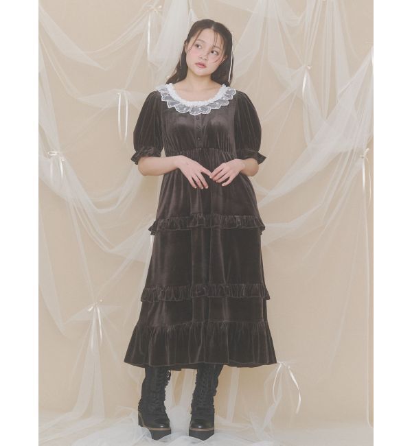 merry jenny「ベロアパフスリーブワンピース」|ワンピース|ブラウン