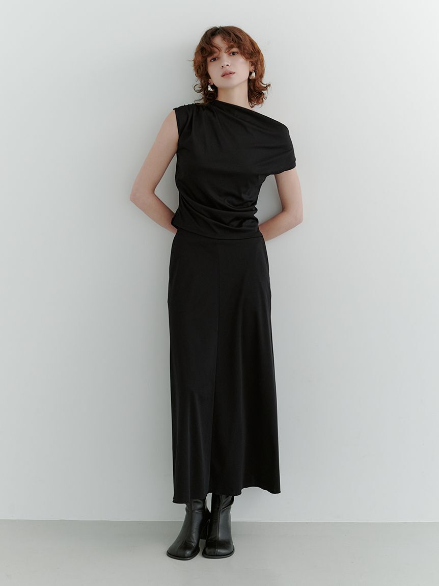 Mila Owen「シルキータッチトップス&times;スカートSET UP」|ワンピース|BLK