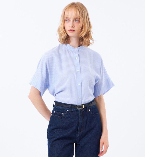 MACKINTOSH PHILOSOPHY「リネンミックスバンドカラーシャツ」|シャツ・ブラウス|ブルー