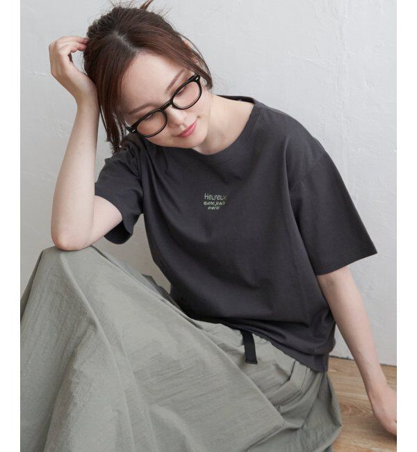 Lbc with Life「ミニロゴ刺繍Tシャツ」|Tシャツ・カットソー|チャコール