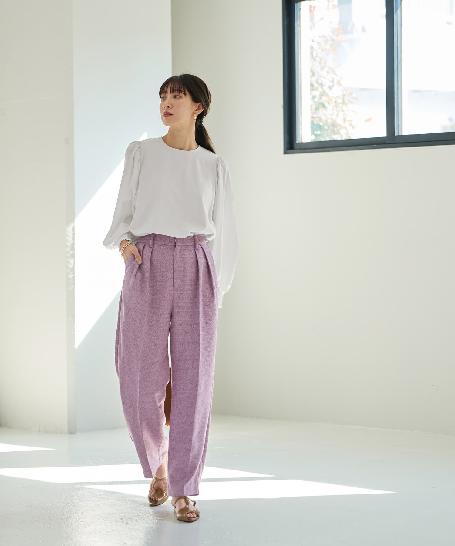 STYLE DELI「【LUXE】ライトツイードワイドパンツ」|スラックス|