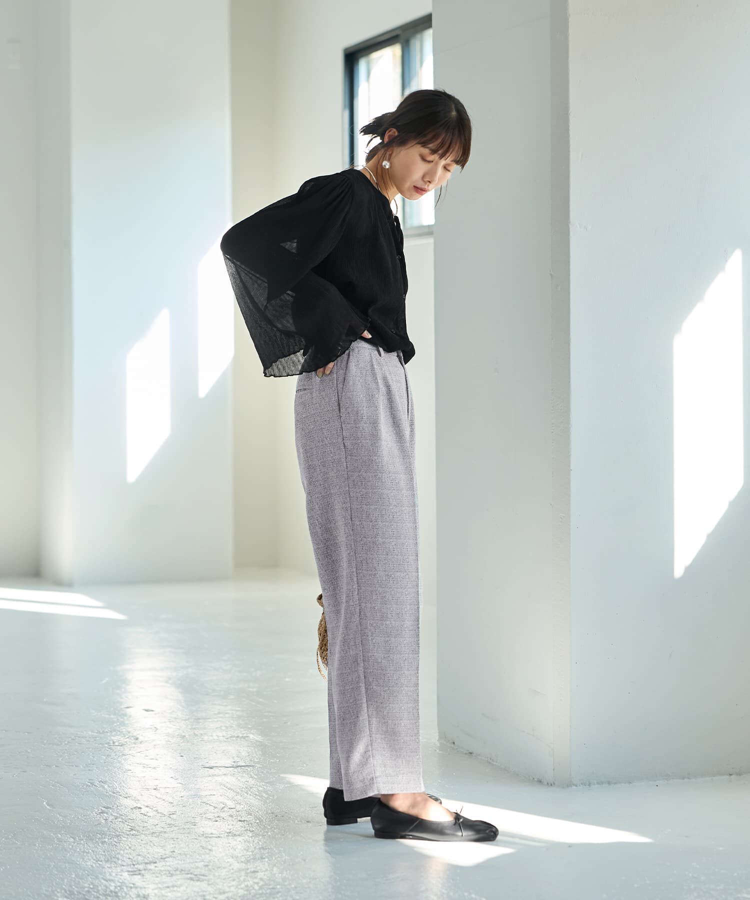 STYLE DELI「【LUXE】ライトツイードワイドパンツ」|スラックス|