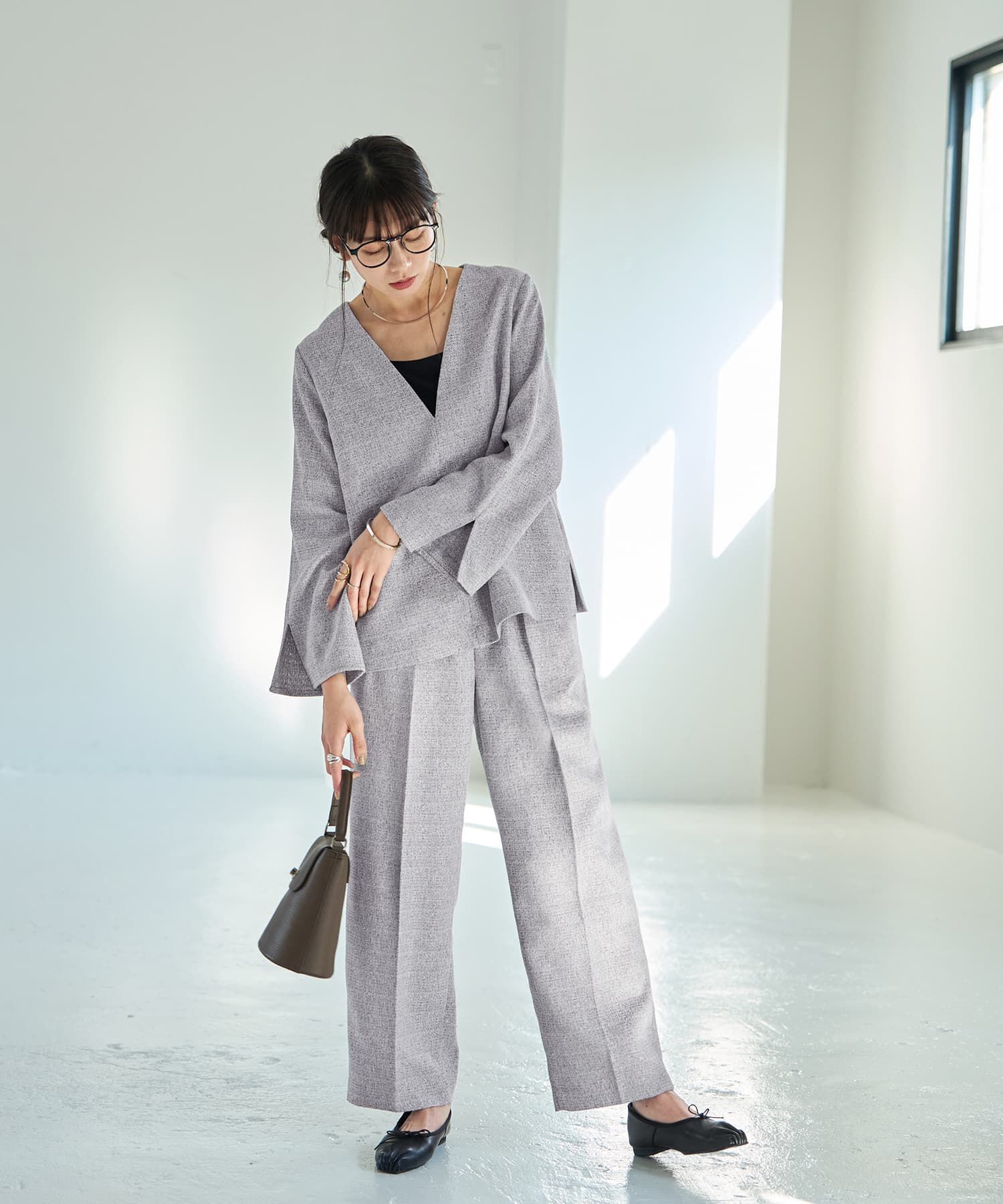 STYLE DELI「【LUXE】ライトツイードワイドパンツ」|スラックス|