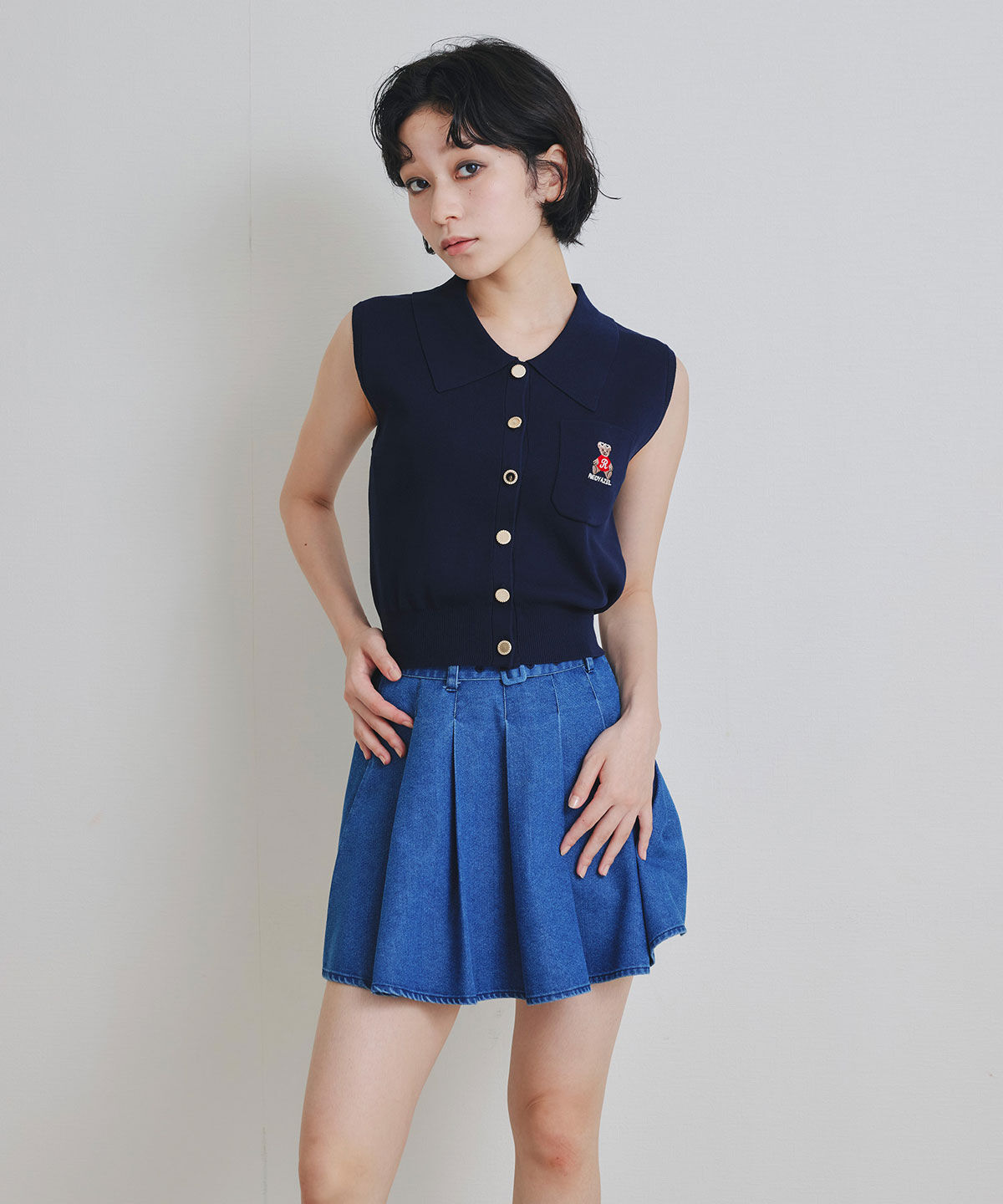 REDYAZEL「デニムプリーツハイウエストミニスカート」|スカート|