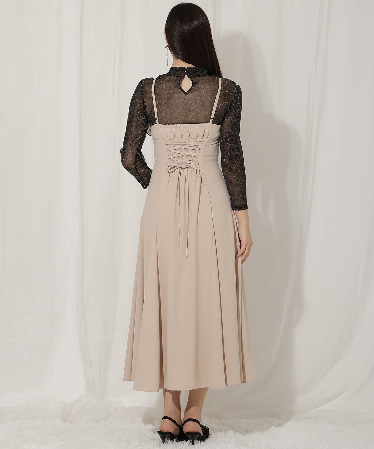 WILLSELECTION「フラワーキャミワンピース&times;シアーラメトップス」|ドレス|
