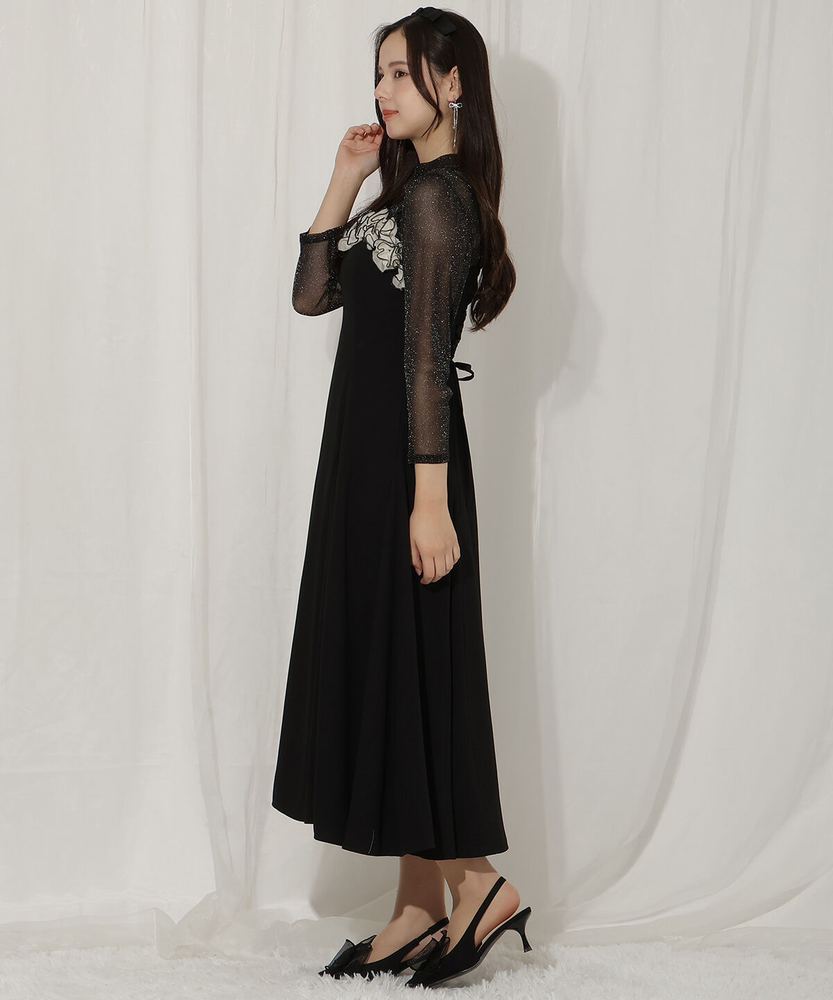 WILLSELECTION「フラワーキャミワンピース&times;シアーラメトップス」|ドレス|