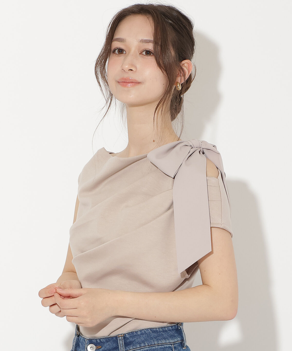 WILLSELECTION「リボンショルダードレープカットトップス」|Tシャツ・カットソー|
