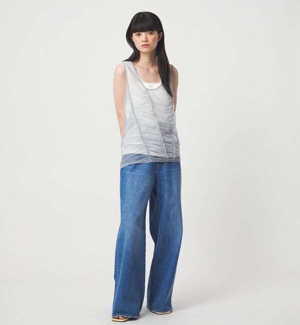 EMMEL REFINES「＜EMMEL REFINES＞EM フリルギャザー チュールレイヤー ノースリーブ」|Tシャツ・カットソー|
