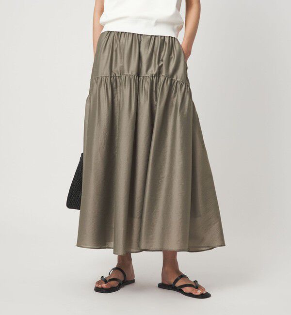 UNITED ARROWS green label relaxing「シアー ラウンド キリカエ ギャザー スカート」|フレア|OLIVE