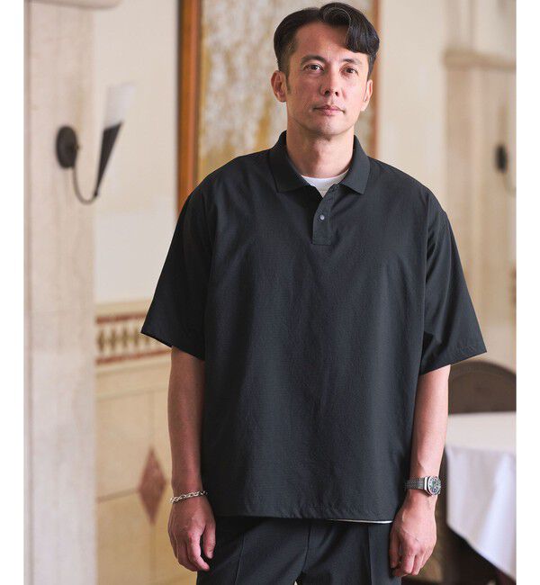UNITED ARROWS green label relaxing「Dot Air ドローコード 半袖 ポロシャツ -ストレッチ-」|ポロシャツ|BLACK