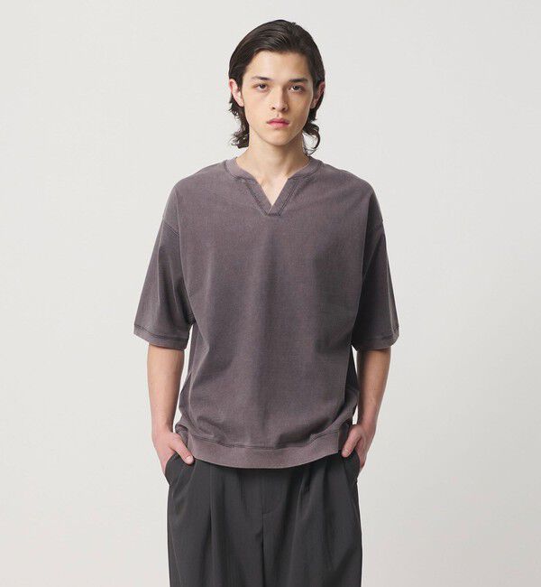 MONKEY TIME「ガーメントダイ クルーネック スキッパー」|Tシャツ・カットソー|BLACK